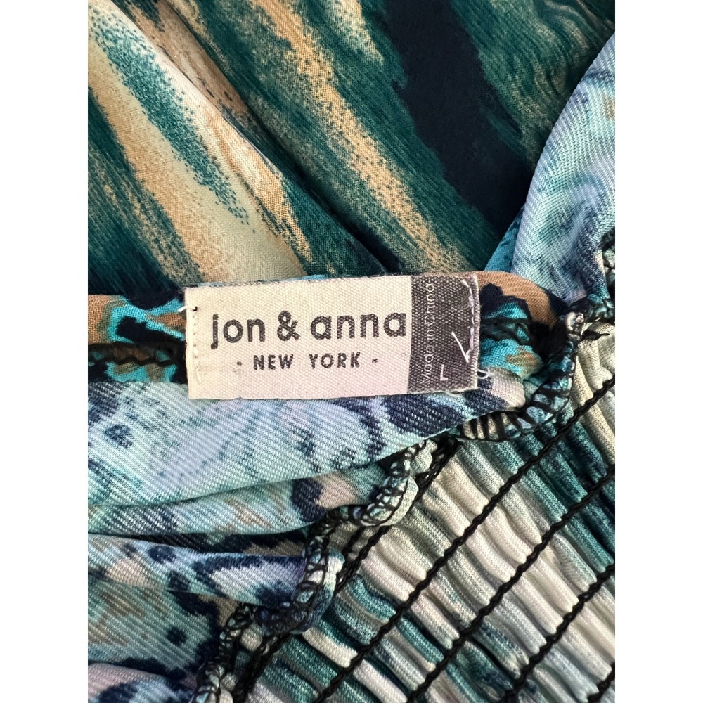 Jon & Anna Maxi Dress Womens Large Teal Blue Ikat Smocked Waist Boho Summer - Picture 6 of 6